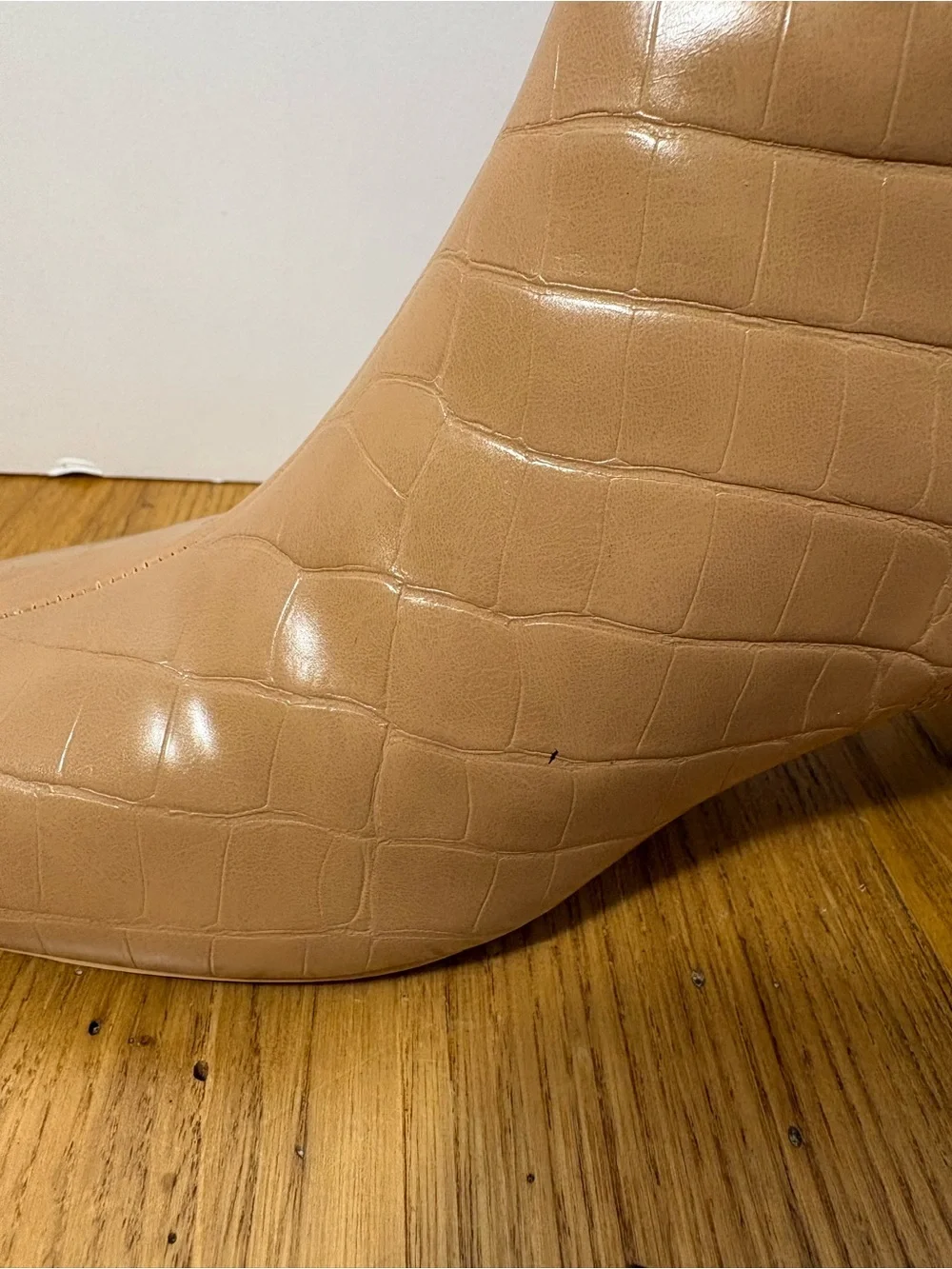 French Connection || Tan Crocodile Embossed Ankle Boots Block Heel Sz 9